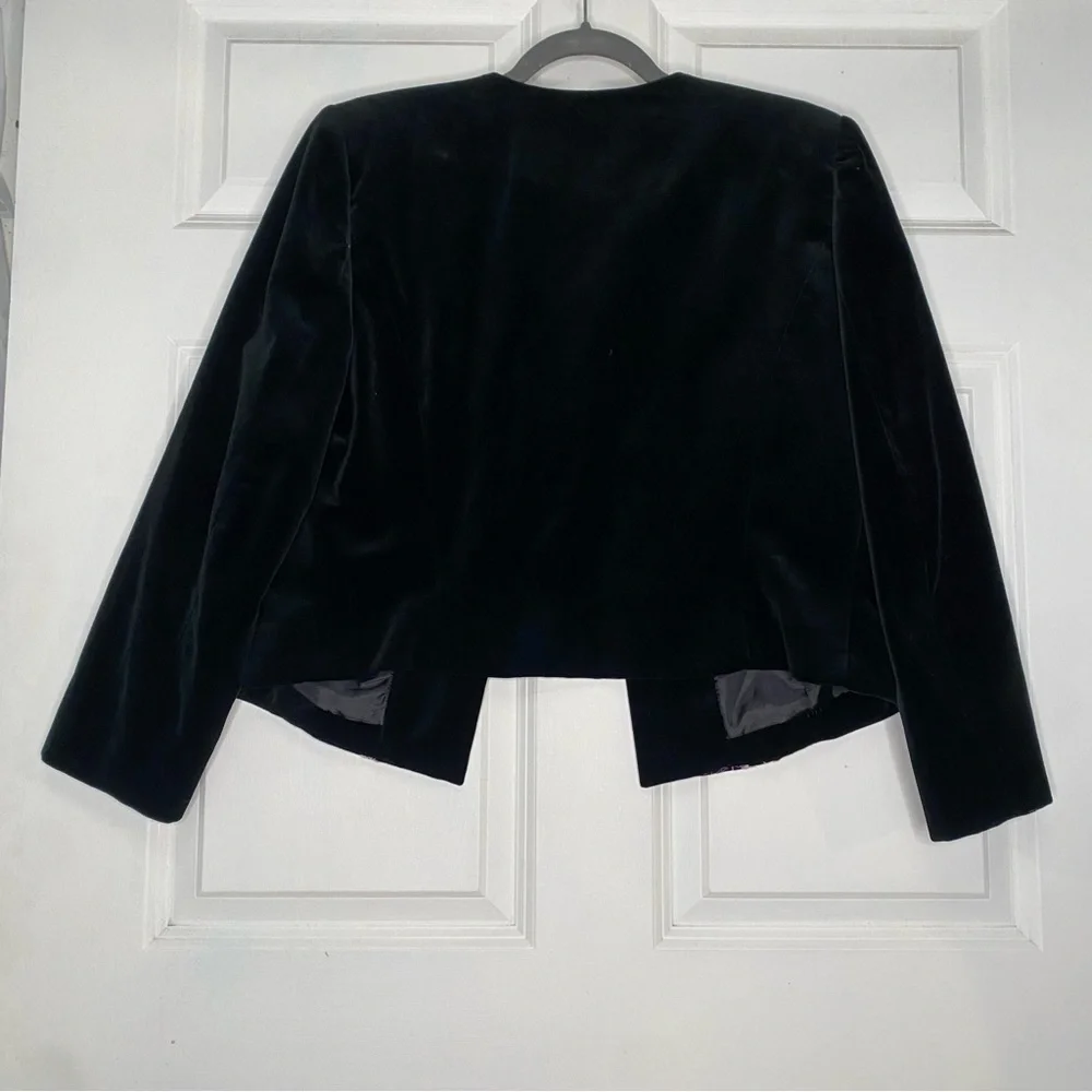 Vintage DONCASTER Crop Multicolor Geometric Floral Velvet Jacket Size 12 Petite
